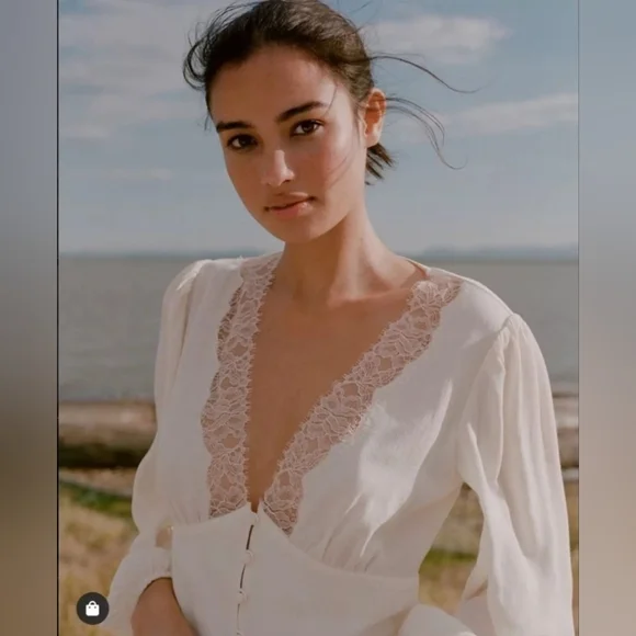 Aritzia Wilfred Romance Me Blouse Lace-trimmed V-neck Corset Size XXS - Picture 9 of 14